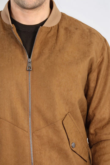 Tan Suede Slim Fit Patch Pocket Bomber Jacket – Wessi