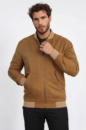 Tan Suede Slim Fit Patch Pocket Bomber Jacket – Wessi