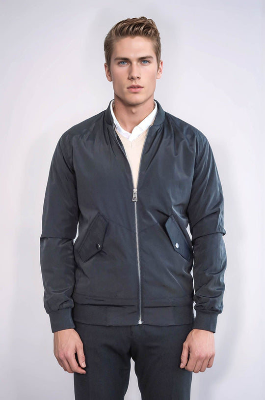 Black Slim Fit Zip-Up Bomber Jacket – Wessi