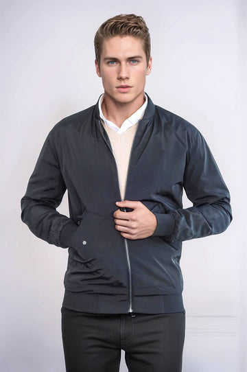 Black Slim Fit Zip-Up Bomber Jacket – Wessi
