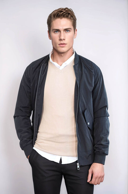 Black Slim Fit Zip-Up Bomber Jacket – Wessi