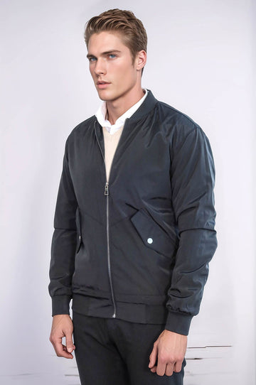 Black Slim Fit Zip-Up Bomber Jacket – Wessi