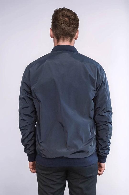 Navy Blue Slim Fit Zip-Up Bomber Jacket – Wessi