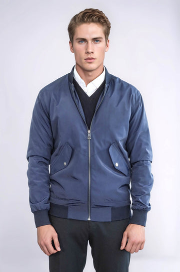 Blue Slim Fit Zip-Up Bomber Jacket – Wessi