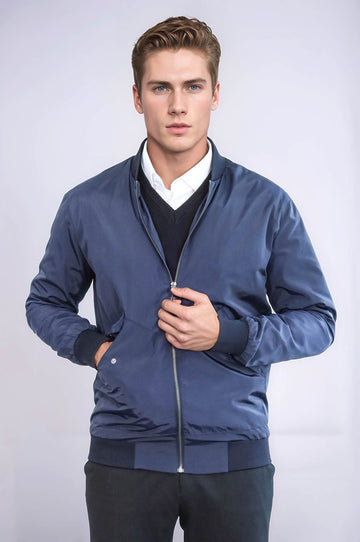 Blue Slim Fit Zip-Up Bomber Jacket – Wessi