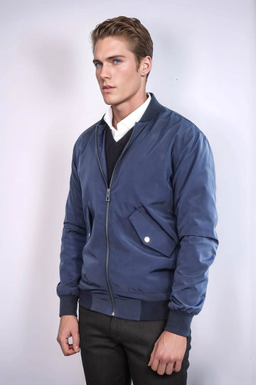 Blue Slim Fit Zip-Up Bomber Jacket – Wessi
