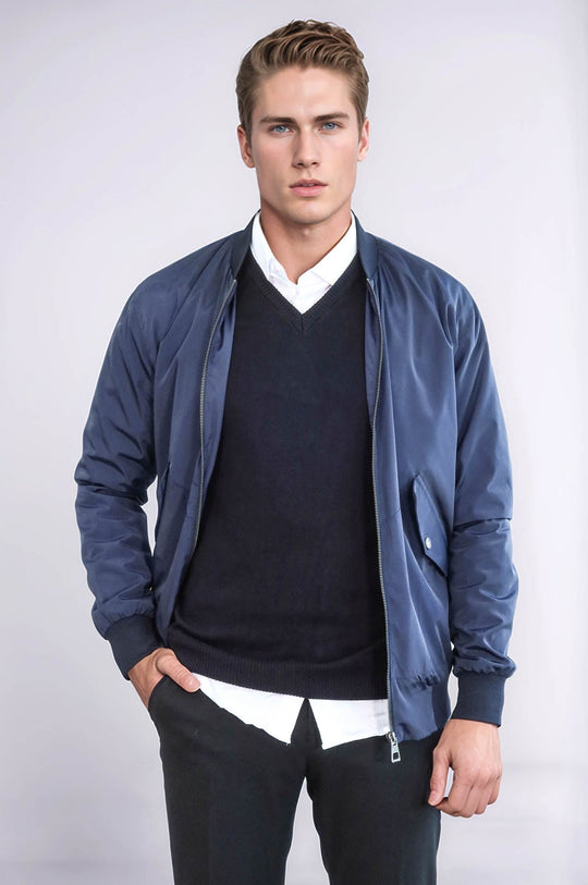 Blue Slim Fit Zip-Up Bomber Jacket – Wessi