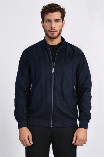 Navy Blue Slim Fit Zip Pocket Bomber Jacket – Wessi