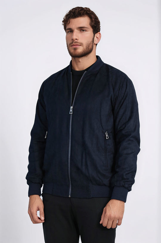 Navy Blue Slim Fit Zip Pocket Bomber Jacket – Wessi