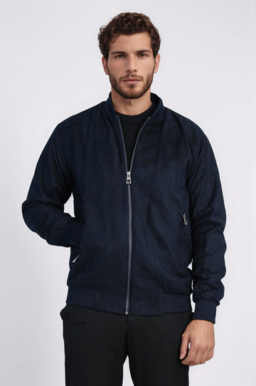 Navy Blue Slim Fit Zip Pocket Bomber Jacket – Wessi