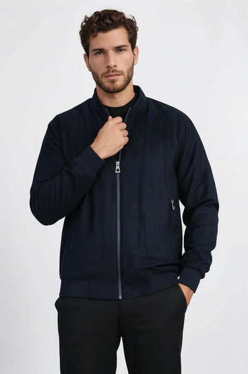 Navy Blue Slim Fit Zip Pocket Bomber Jacket – Wessi