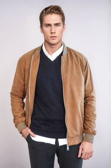 Tan Slim Fit Zip Pocket Bomber Jacket – Wessi