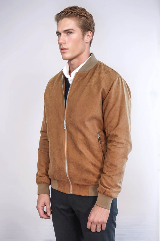 Tan Slim Fit Zip Pocket Bomber Jacket – Wessi