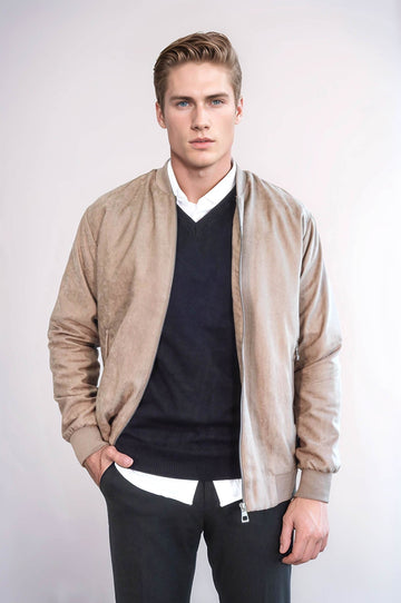 Cream Slim Fit Zip Pocket Bomber Jacket – Wessi