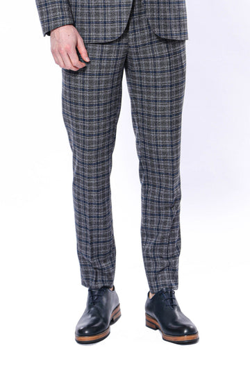 Dark Grey & Navy Blue Slim Fit Plaid Trousers – Wessi