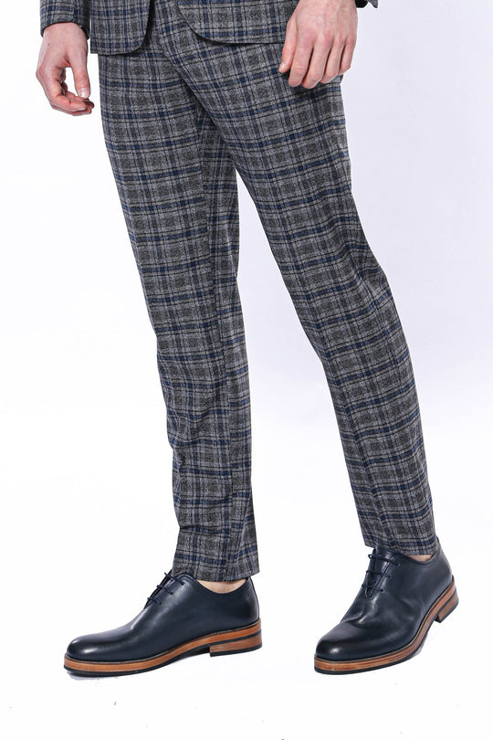 Dark Grey & Navy Blue Slim Fit Plaid Trousers – Wessi