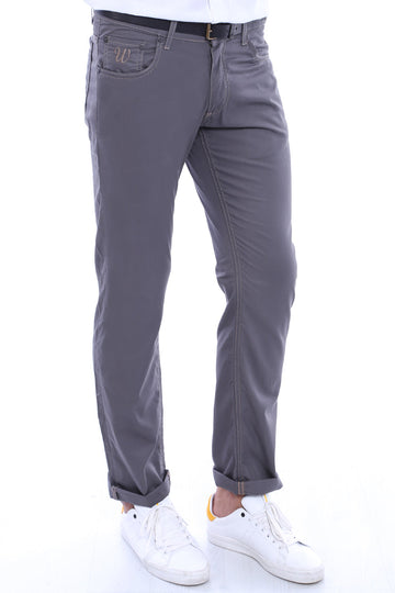 Grey Slim Fit Plain Gabardine Trousers – Wessi
