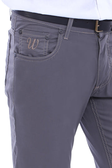 Grey Slim Fit Plain Gabardine Trousers – Wessi