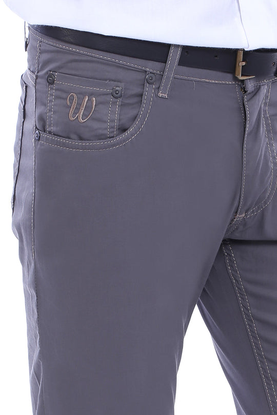Grey Slim Fit Plain Gabardine Trousers – Wessi