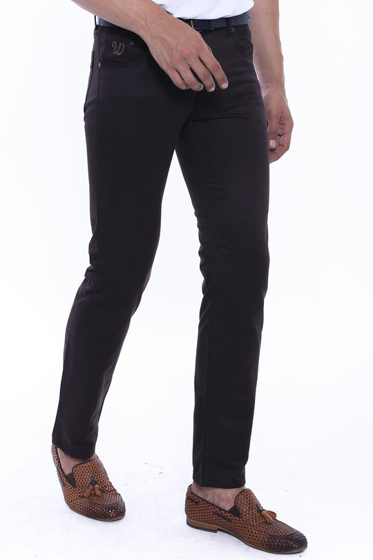 Brown Slim Fit Plain Gabardine Pocket Trousers – Wessi