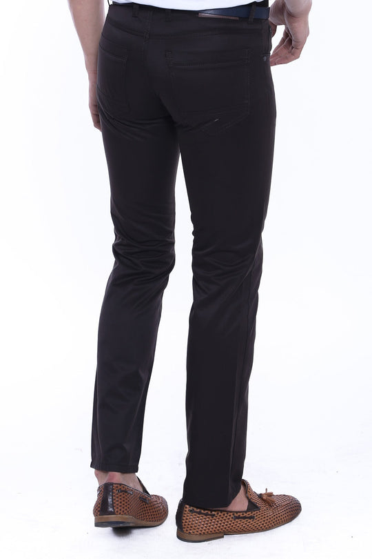 Brown Slim Fit Plain Gabardine Pocket Trousers – Wessi