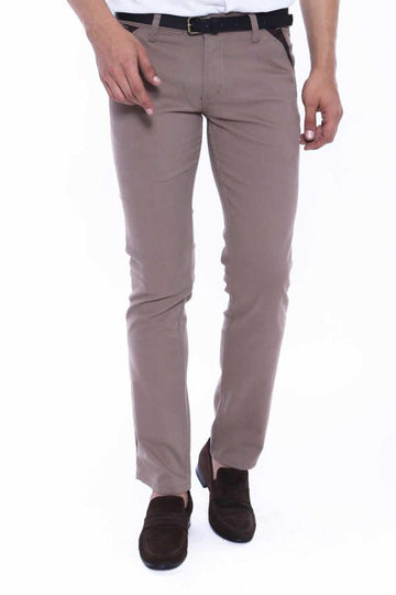 Beige Slim Fit Plain Gabardine Trousers – Wessi