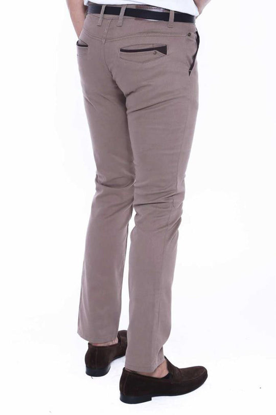 Beige Slim Fit Plain Gabardine Trousers – Wessi