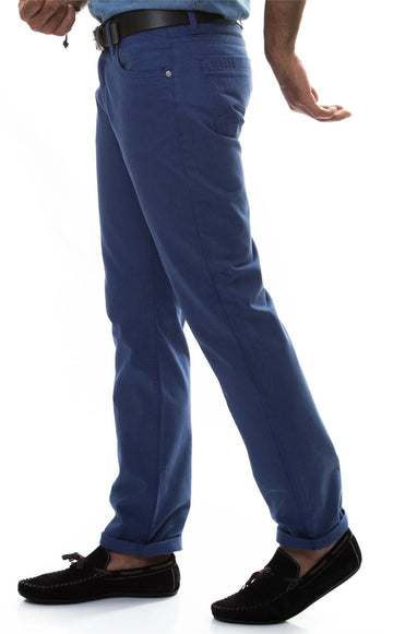 Navy Blue Slim Fit Five-Pocket Cotton Trousers – Wessi