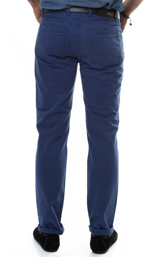 Navy Blue Slim Fit Five-Pocket Cotton Trousers – Wessi