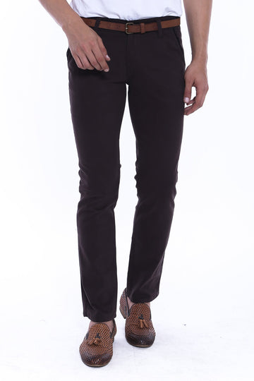 Brown Slim Fit Plain Gabardine Trousers – Wessi