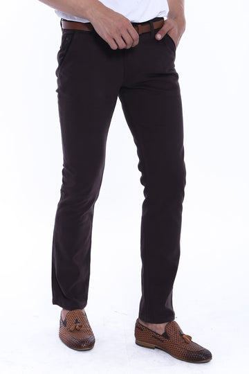 Brown Slim Fit Plain Gabardine Trousers – Wessi
