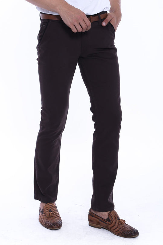 Brown Slim Fit Plain Gabardine Trousers – Wessi