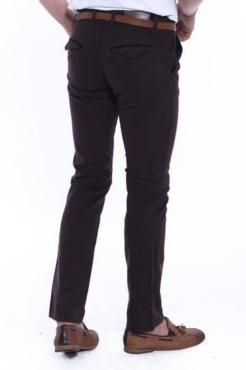 Brown Slim Fit Plain Gabardine Trousers – Wessi