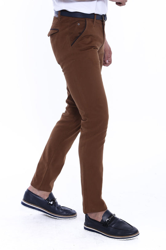 Tan Slim Fit Plain Gabardine Trousers – Wessi