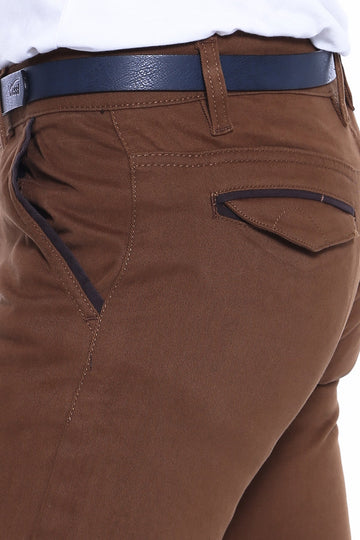 Tan Slim Fit Plain Gabardine Trousers – Wessi