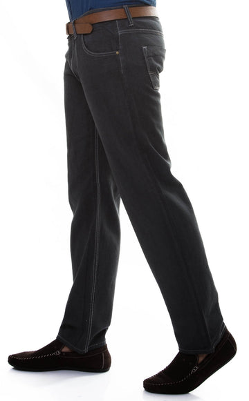 Anthracite Slim Fit Plain Washed Straight Cut Trousers – Wessi