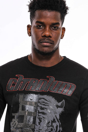 Black Slim Fit Tiger Print Crew Neck Sweatshirt | Wessi