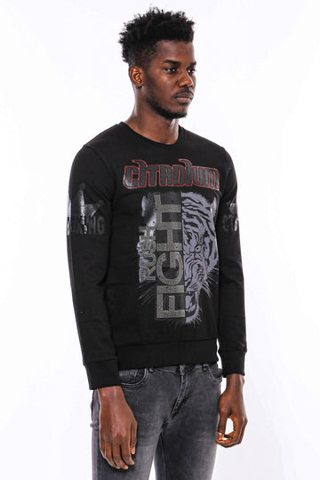Black Slim Fit Tiger Print Crew Neck Sweatshirt | Wessi