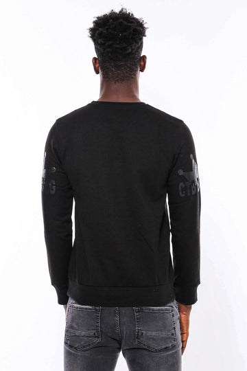 Black Slim Fit Tiger Print Crew Neck Sweatshirt | Wessi