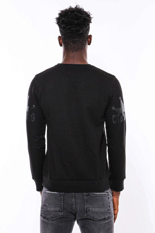 Black Slim Fit Tiger Print Crew Neck Sweatshirt | Wessi