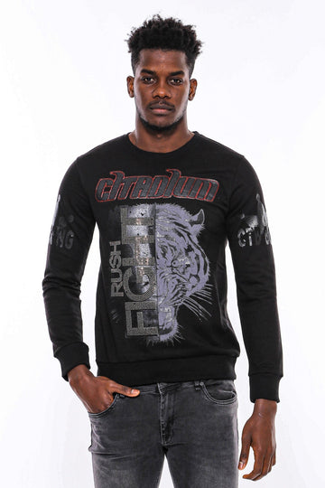 Black Slim Fit Tiger Print Crew Neck Sweatshirt | Wessi