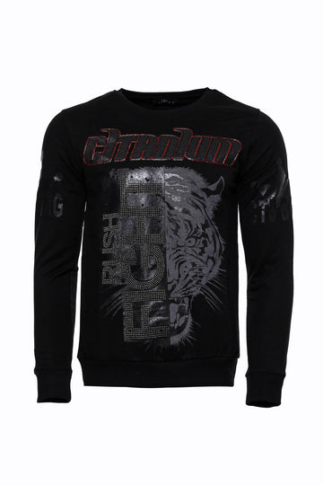 Black Slim Fit Tiger Print Crew Neck Sweatshirt | Wessi