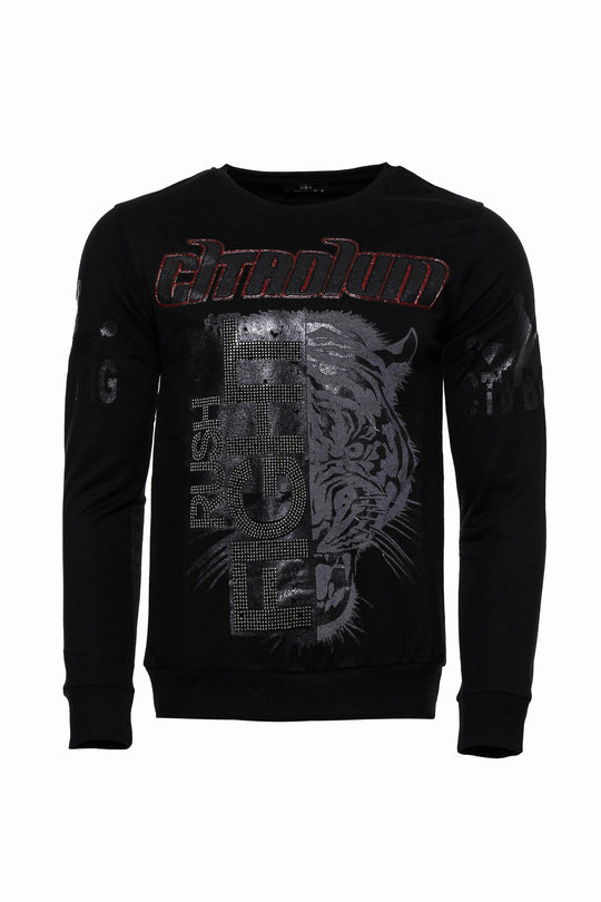Black Slim Fit Tiger Print Crew Neck Sweatshirt | Wessi