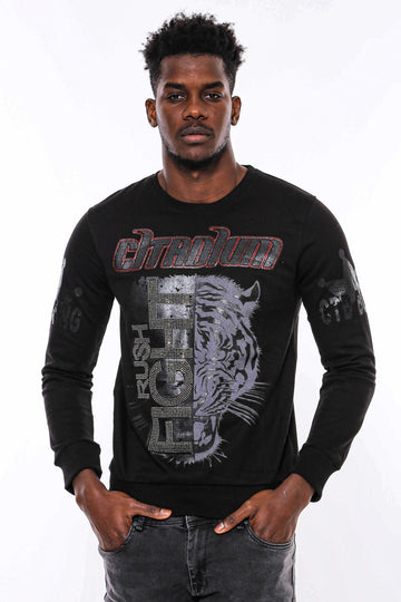 Black Slim Fit Tiger Print Crew Neck Sweatshirt | Wessi