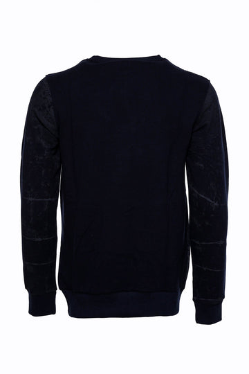 Navy Blue Slim Fit Crew Neck Eagle Patterned Sweatshirt | Wessi