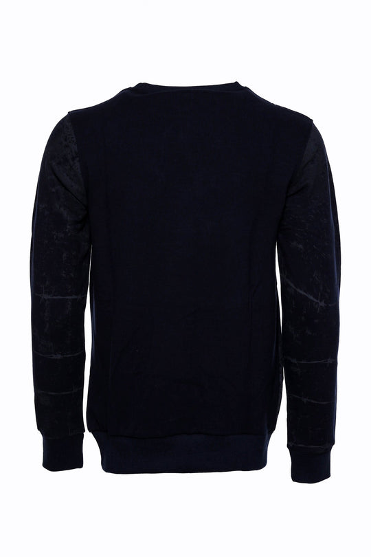 Navy Blue Slim Fit Crew Neck Eagle Patterned Sweatshirt | Wessi