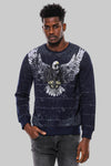 Navy Blue Slim Fit Crew Neck Eagle Patterned Sweatshirt | Wessi