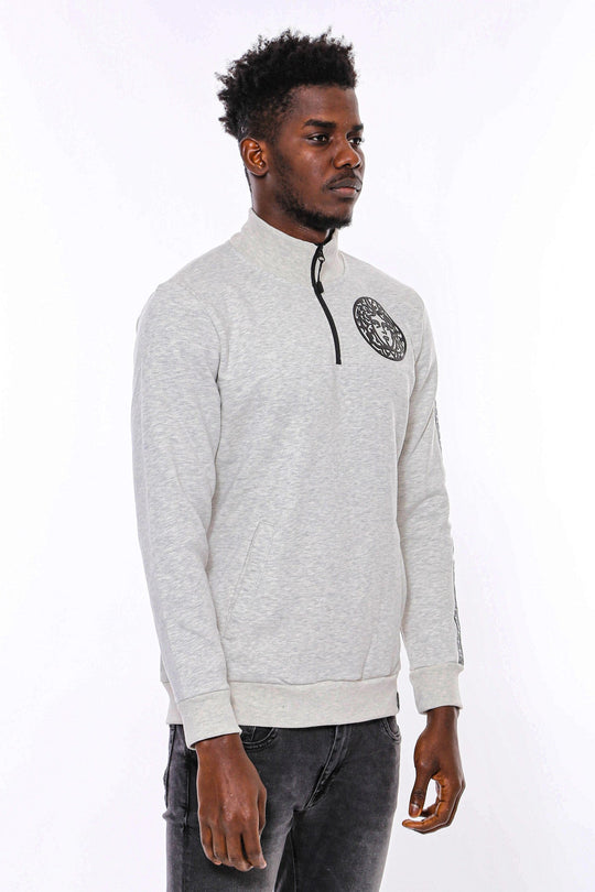Grey Slim Fit Mandarin Collar Patterned Sweatshirt | Wessi