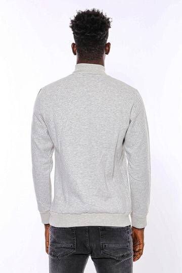 Grey Slim Fit Mandarin Collar Patterned Sweatshirt | Wessi