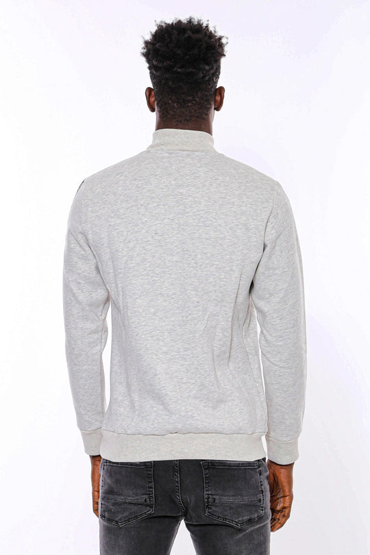 Grey Slim Fit Mandarin Collar Patterned Sweatshirt | Wessi